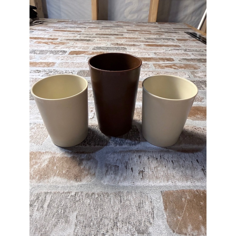 Vintage Tupperware Tumblers Set of 3 Brown and Cream Retro Cups